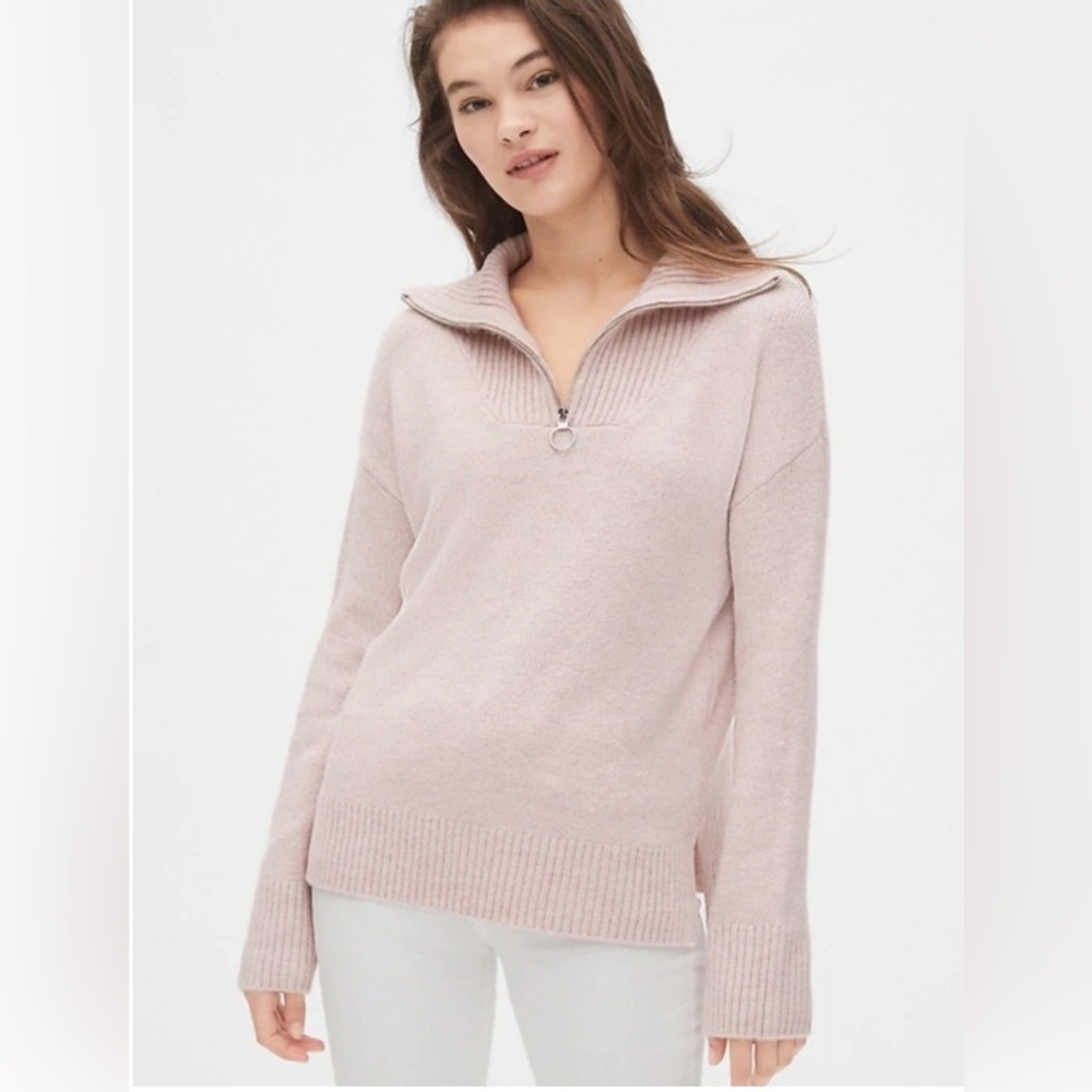 GAP Quarter-Zip Rib Detail Pullover Sweater Pink Dust